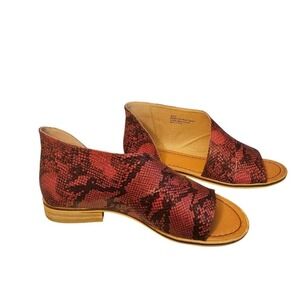 Beast Fashion Red Snakeskin Print Open Peep Toe D Orsay Flats Sandals Size 8